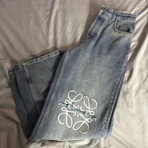 Loewe Light Blue Embroidered Wide Leg Jeans
